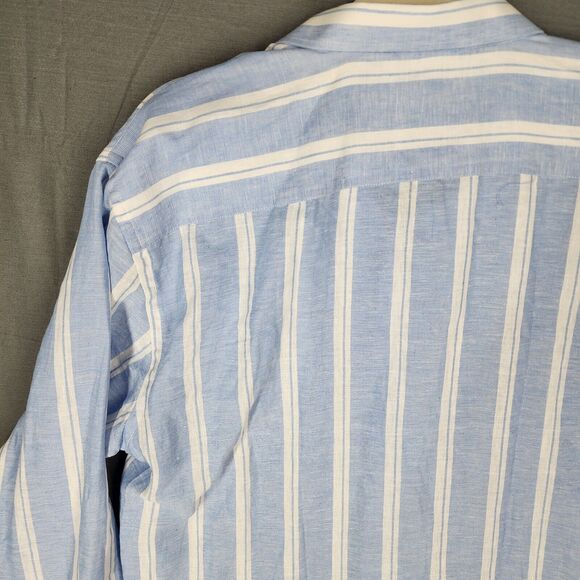 Sartoria ASA Men Button-Up Slim Fit XXL Blue Striped 100% Linen - Picture 7 of 11